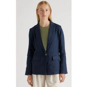 Quince 100% European Linen Blazer Navy Blue Women's LARGE Classic Lightweight